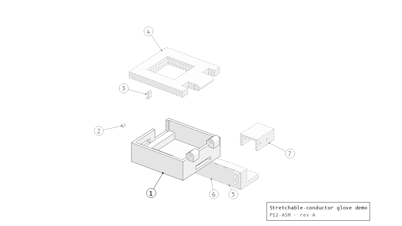 Exploded assembly drawing of the Stretchable-conductor glove demo